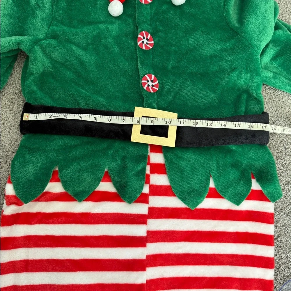 Halloween Costumes Elf Costume Jumpsuit Hooded Red Stripe Belt Junior XL‎